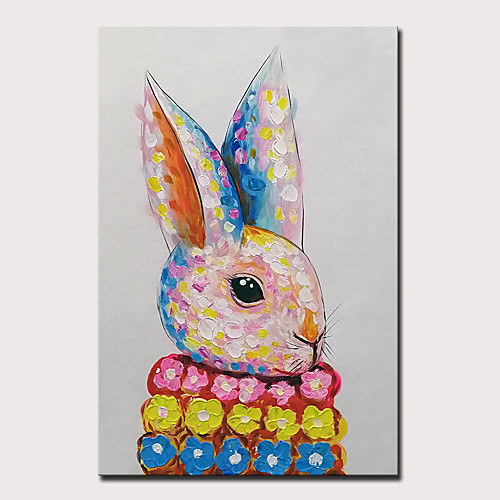 

Oil Painting Hand Painted Vertical Animals Pop Art Modern Stretched Canvas