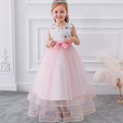 

Princess / Ball Gown Floor Length Wedding / Party Flower Girl Dresses - Tulle Sleeveless Jewel Neck with Sash / Ribbon / Bow(s) / Appliques