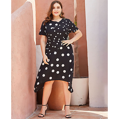 

Women's Plus Size A-Line Dress Midi Dress - Short Sleeves Polka Dot Summer Casual 2020 Black XXXL XXXXL