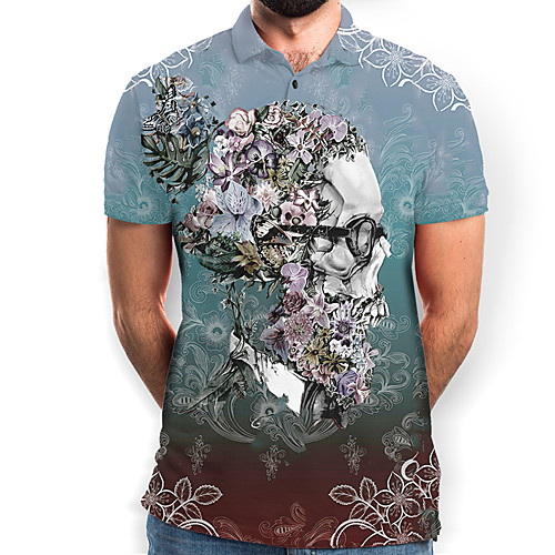 

Men's Floral Graphic Print Polo Basic Daily Light Blue