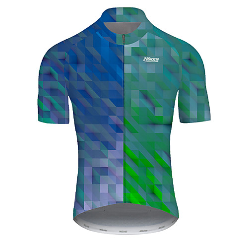 

21Grams Men's Short Sleeve Cycling Jersey Nylon Polyester BlueGreen Plaid / Checkered 3D Gradient Bike Jersey Top Mountain Bike MTB Road Bike Cycling Breathable Quick Dry Ultraviolet Resistant Sports