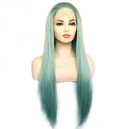 

Vogue Queen Medium Turquoise Green Straight Long Synthetic Lace Front Wig With Natural Hairline Daily Wearing For Women