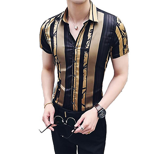 

Men's Striped Print Shirt Sexy Street chic Daily Going out Brown