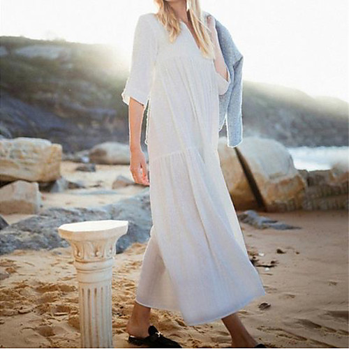 

Women's Swing Dress Maxi long Dress - Half Sleeve Solid Color Summer Fall Boho Going out 2020 White Black S M L XL