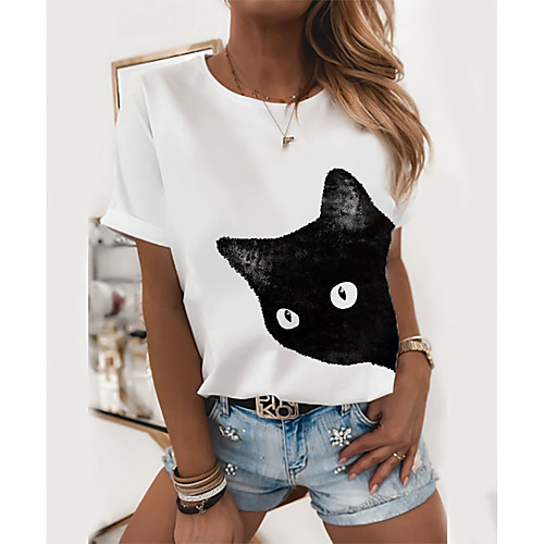

Women's Tops Graphic T-shirt - Print Round Neck Basic Daily Spring Summer White XS S M L XL 2XL 3XL 4XL