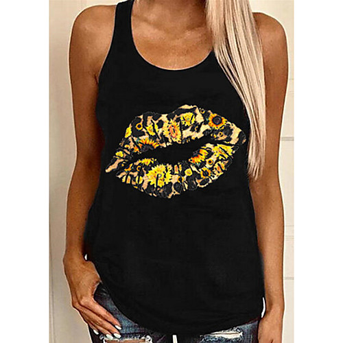 

Women's Tank Top Graphic Round Neck Tops Basic Top White Black Gray