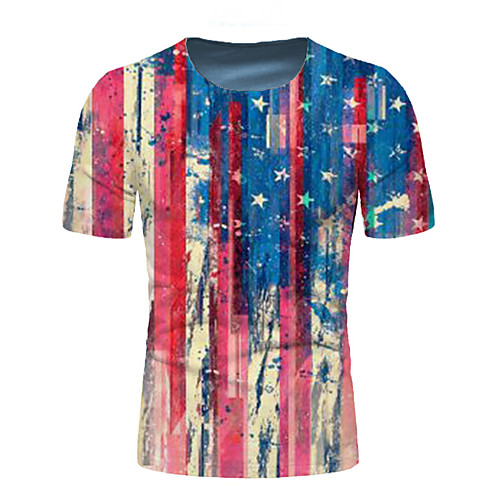 

Men's T shirt Graphic National Flag Print Short Sleeve Daily Tops Blue