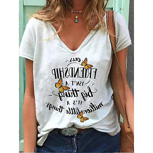 

Women's T-shirt Letter Tops - Print V Neck Daily White S M L XL 2XL 3XL