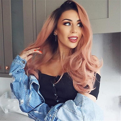 

Synthetic Wig Body Wave Asymmetrical Wig Very Long Pink Synthetic Hair 26 inch Women's Sexy Lady Ombre Hair curling Pink