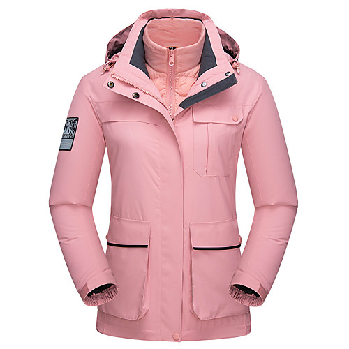 

Wolfcavalry Women's Hiking Jacket Winter Outdoor Waterproof Windproof Warm Down Lining Top Full Length Hidden Zipper Fishing Camping / Hiking / Caving Traveling White / Black / Pink