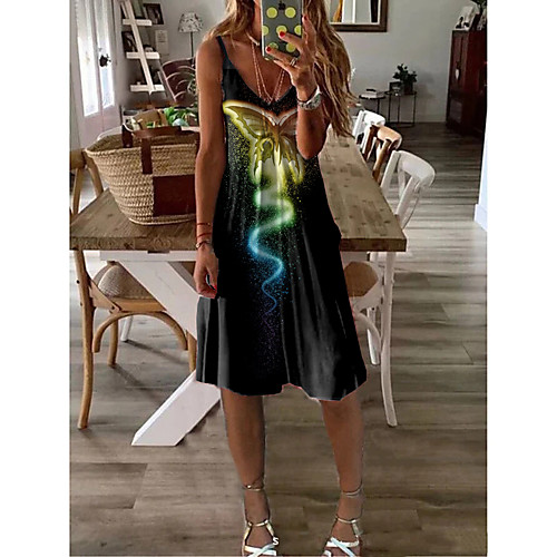 

Women's A-Line Dress Knee Length Dress - Sleeveless Geometric Print Summer Casual Daily 2020 Black M L XL XXL XXXL