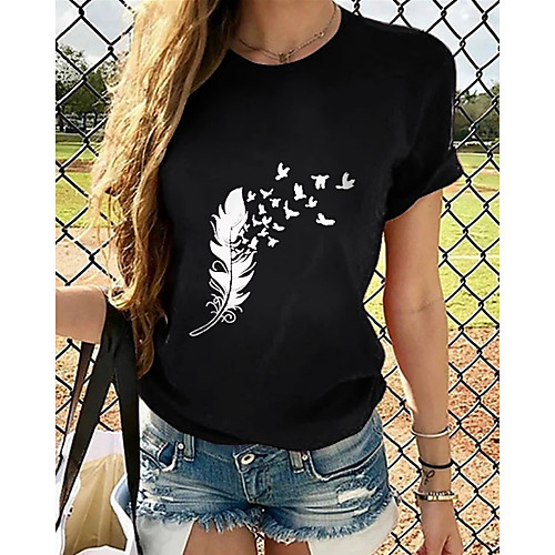 

Women's T-shirt Graphic Tops - Print Round Neck Loose Cotton Basic Daily Summer Black S M L XL 2XL 3XL 4XL
