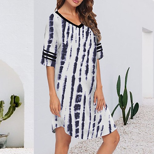 

Women's A-Line Dress Knee Length Dress - Half Sleeve Striped Summer Casual 2020 White Black Blue Red Dark Gray Navy Blue Gray S M L XL