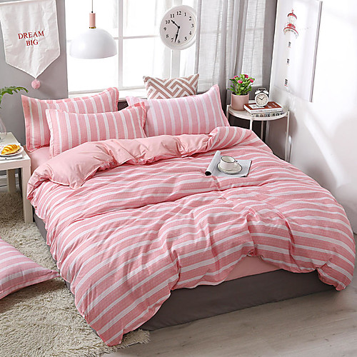 

Duvet Cover Sets 4 Piece Polyester / Viscose Lines / Waves Pink Printed Simple