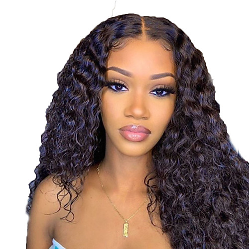 

Human Hair Lace Front Wig Free Part style Brazilian Hair Curly Black Wig 130% Density with Baby Hair Natural Hairline For Black Women 100% Virgin 100% Hand Tied Women's Long Human Hair Lace Wig