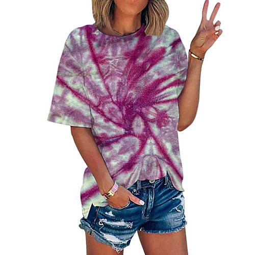 

Women's T-shirt Tie Dye Tops Round Neck Daily Summer Blue Yellow Blushing Pink S M L XL 2XL 3XL
