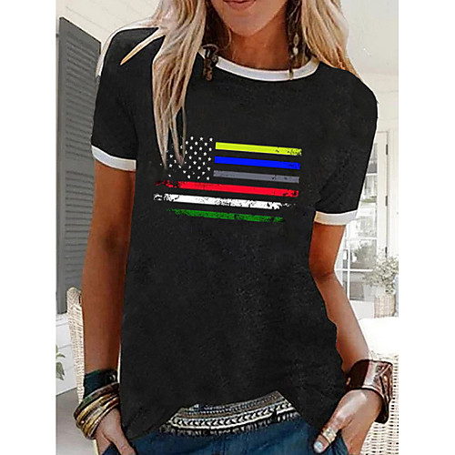 

Women's T-shirt National Flag Tops - Print Round Neck Basic Daily Black M L XL 2XL 3XL