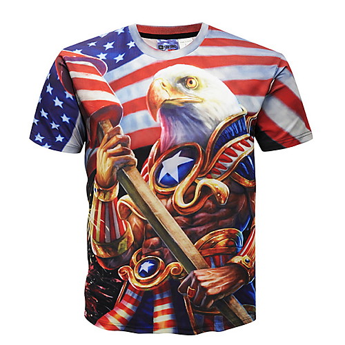 

Men's T shirt Graphic National Flag Animal Print Short Sleeve Daily Tops Basic Brown