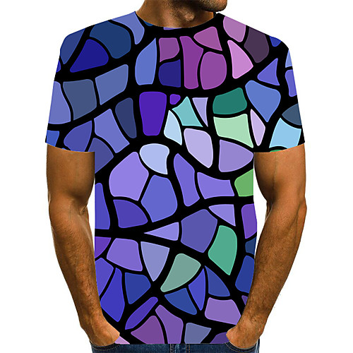 

Men's Geometric Graphic Print T-shirt Street chic Exaggerated Daily Going out Rainbow