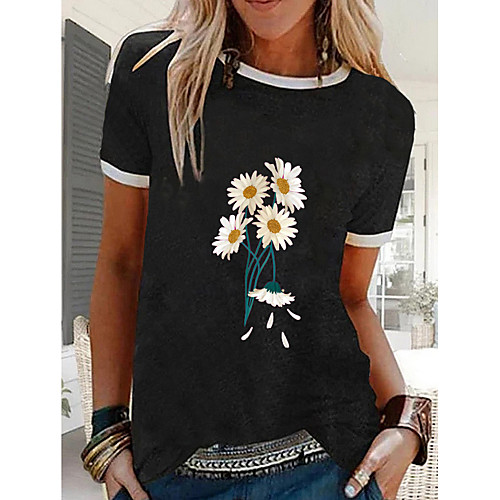 

Women's T-shirt Floral Daisy Tops - Print Round Neck Basic Daily Black M L XL 2XL 3XL