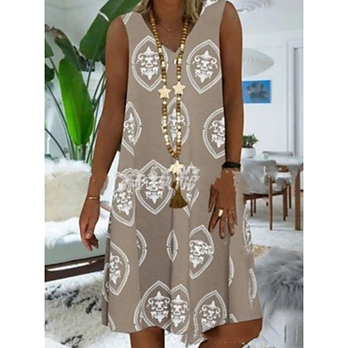 

Women's A Line Dress Knee Length Dress Blushing Pink Khaki Gray Sleeveless Print Summer V Neck Casual Mumu 2021 S M L XL XXL 3XL