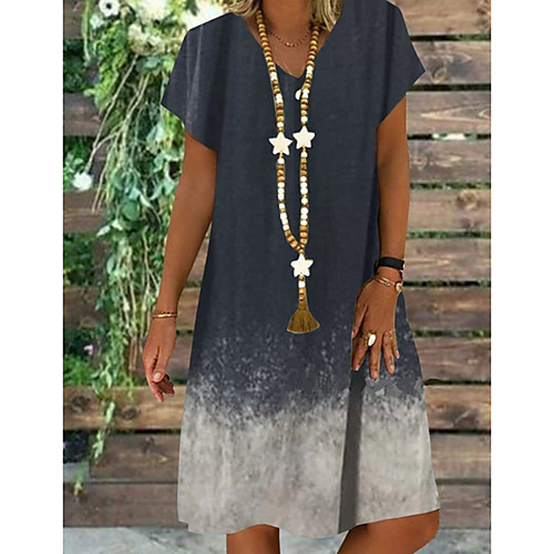 

Women's A-Line Dress Knee Length Dress - Short Sleeves Color Block Summer Work 2020 Blue Purple Blushing Pink Gray S M L XL XXL XXXL XXXXL XXXXXL