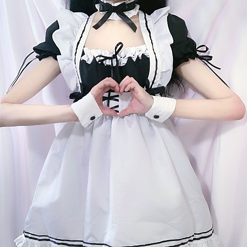 

Shiro& Kuro Lolita Ōji Lolita (Boystyle) Maid Uniforms Party Costume Maid Suits Unisex Japanese Cosplay Costumes Black Black & White Petal Sleeve Short Sleeve Knee Length / Dress / Headpiece / Apron