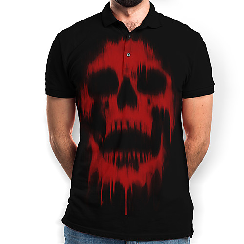 

Men's Graphic Skull Print Polo Basic Daily Black