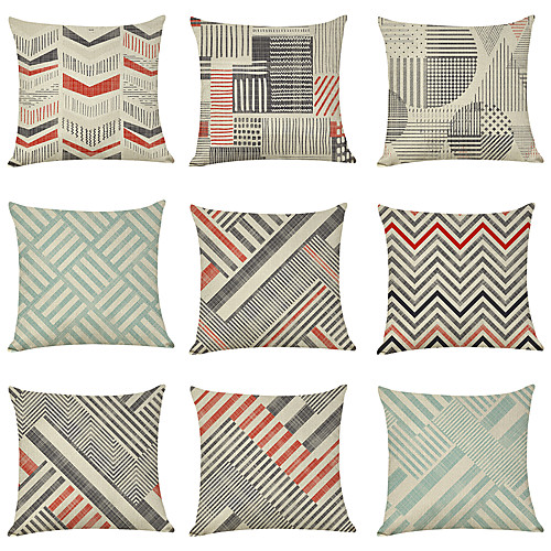 

9 pcs Linen Pillow Cover, Geometric Casual Modern Square Traditional Classic