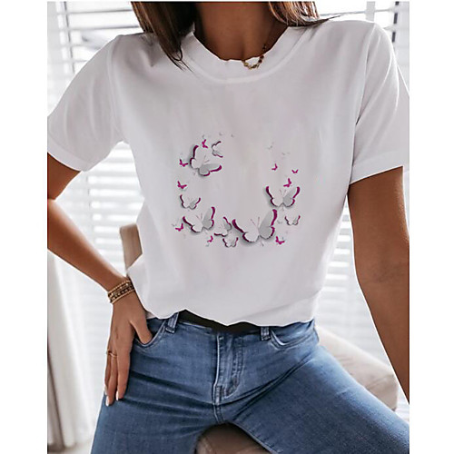 

Women's T-shirt Graphic Tops - Print Round Neck Basic Daily Summer White S M L XL 2XL 3XL 4XL