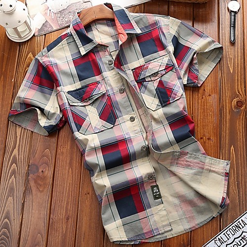 

Men's Plaid Shirt Daily Red / Army Green