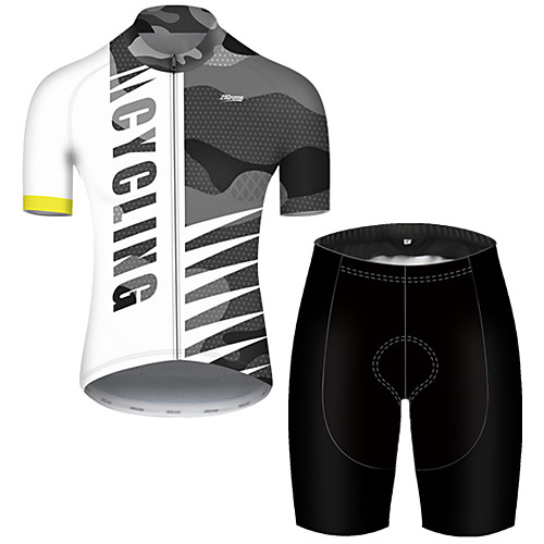 

21Grams Men's Short Sleeve Cycling Jersey with Shorts Nylon Polyester Black / White Patchwork Camo / Camouflage Bike Clothing Suit Breathable 3D Pad Quick Dry Ultraviolet Resistant Reflective Strips