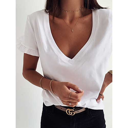 

Women's T shirt Solid Colored Plain V Neck Tops Basic Top White Black Purple