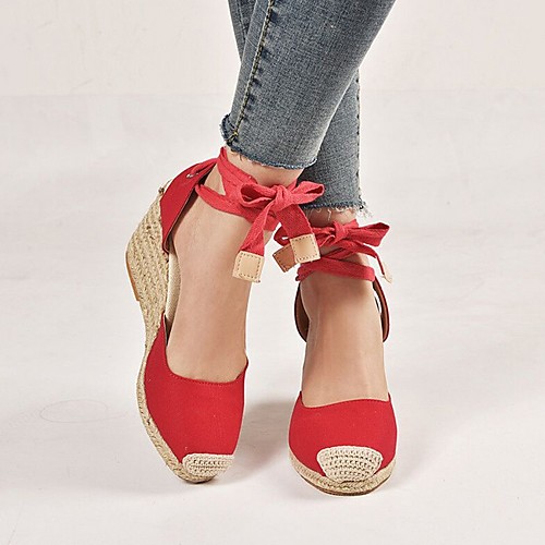

Women's Sandals Wedge Heel Open Toe Daily Suede Summer Black Red Beige