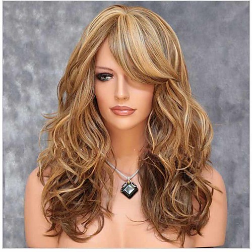 

Synthetic Wig Curly Asymmetrical Wig Long Brown Synthetic Hair 24 inch Women's Highlighted / Balayage Hair curling Fluffy Brown