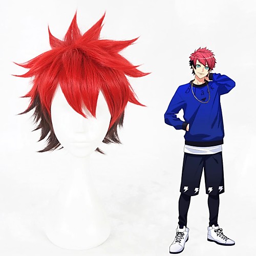 

Cosplay Costume Wig Cosplay Wig Taichi Nanao Curly Cosplay Halloween With Bangs Wig Short Red Synthetic Hair 12 inch Men's Anime Cosplay Color Gradient Mixed Color