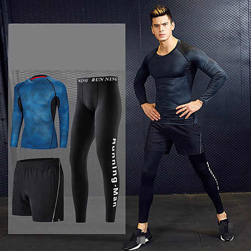 

Men's Tracksuit Activewear Set Workout Outfits 3pcs Round Running Active Training Jogging Reflective Breathable Quick Dry Sportswear Athletic Clothing Set Long Sleeve Activewear Stretchy Skinny