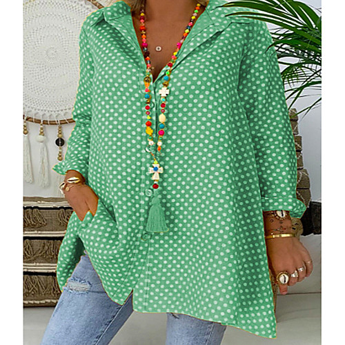 

Women's Plus Size Polka Dot Loose Shirt Shirt Collar Blue / Red / Yellow / Blushing Pink / Green