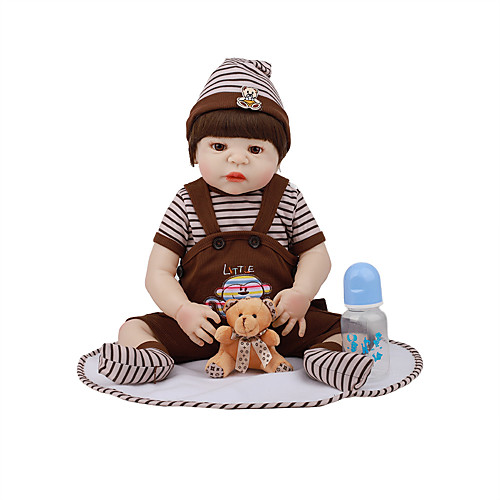 

FeelWind 18 inch Reborn Doll Baby & Toddler Toy Reborn Toddler Doll Baby Boy Gift Cute Lovely Parent-Child Interaction Tipped and Sealed Nails Full Body Silicone LV003-48 with Clothes and Accessories