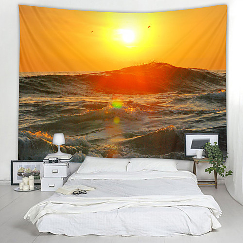 

Sunset Waves Digital Printed Tapestry Decor Wall Art Tablecloths Bedspread Picnic Blanket Beach Throw Tapestries Colorful Bedroom Hall Dorm Living Room Hanging