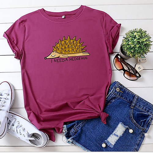 

Women's Cartoon T-shirt Daily Wine / White / Black / Yellow / Blushing Pink / Army Green / Green / Light gray