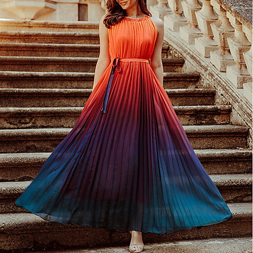 

Women's A-Line Dress Maxi long Dress - Sleeveless Color Gradient Summer Work Sexy 2020 Orange S M L XL