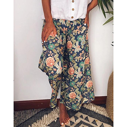 

Women's Basic Wide Leg Pants - Floral Navy Blue S / M / L