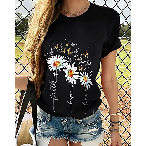 

Women's Tops Graphic T-shirt - Print Round Neck Basic Daily Summer Black S M L XL 2XL 3XL 4XL