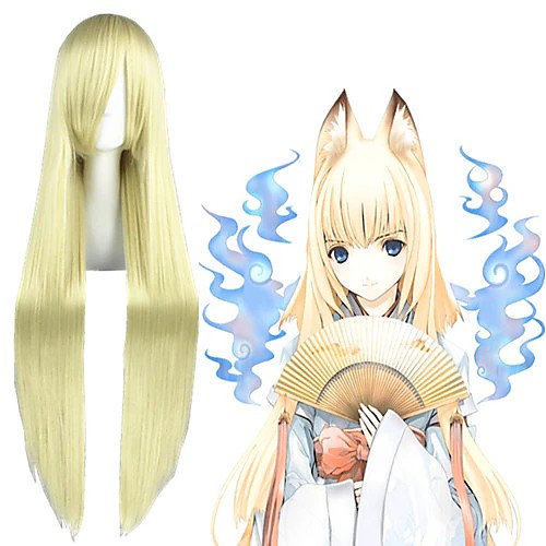 

Cosplay Wig Our Home's Fox Deity Straight Cosplay Halloween Asymmetrical With Bangs Wig Long Blonde Synthetic Hair 39 inch Women's Anime Cosplay New Design Blonde