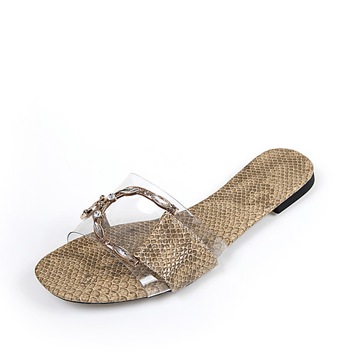 

Women's Slippers & Flip-Flops 2020 Summer Flat Heel Open Toe Minimalism Daily Leopard Solid Colored PU Almond / Black / Yellow