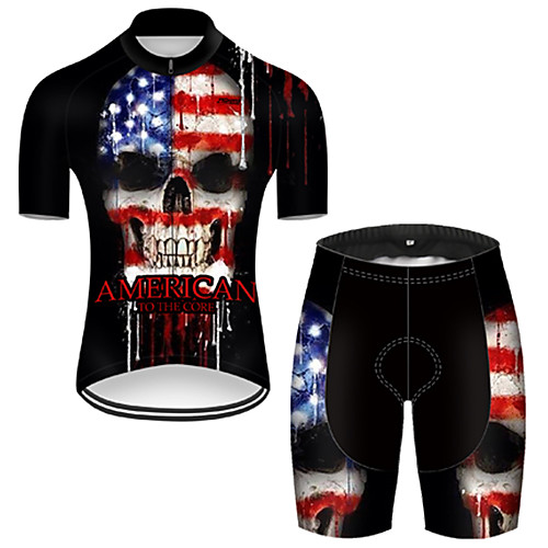 

21Grams Men's Short Sleeve Cycling Jersey with Shorts Nylon Black / Blue Skull American / USA National Flag Bike Quick Dry Breathable Sports Skull Mountain Bike MTB Road Bike Cycling Clothing Apparel