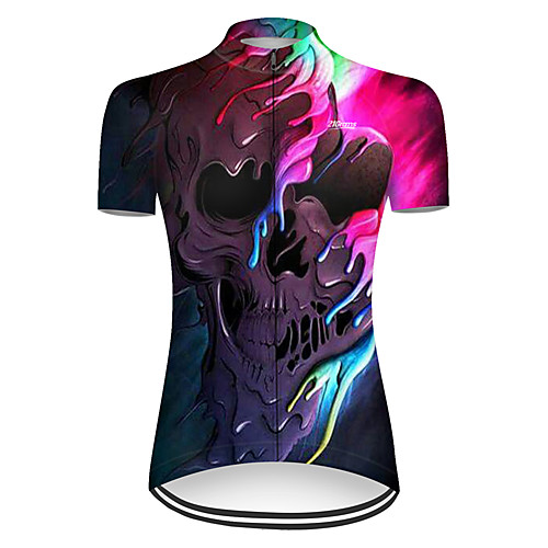 

21Grams Women's Short Sleeve Cycling Jersey Nylon Black / Red Gradient 3D Skull Bike Jersey Top Mountain Bike MTB Road Bike Cycling Quick Dry Breathable Sports Clothing Apparel / Micro-elastic