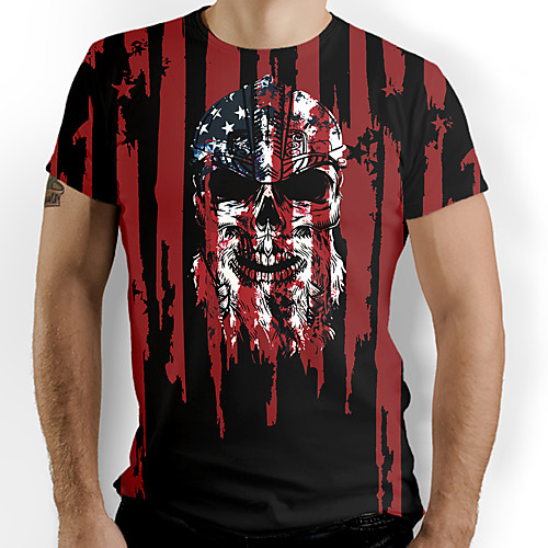 

Men's T shirt Graphic Skull Print Short Sleeve Daily Tops Basic Red