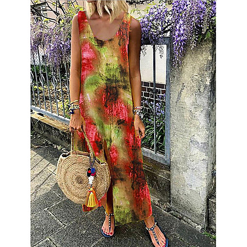 

Women's Strap Dress Maxi long Dress - Sleeveless Print Summer Casual Mumu 2020 Blue Purple Red Fuchsia Green S M L XL XXL